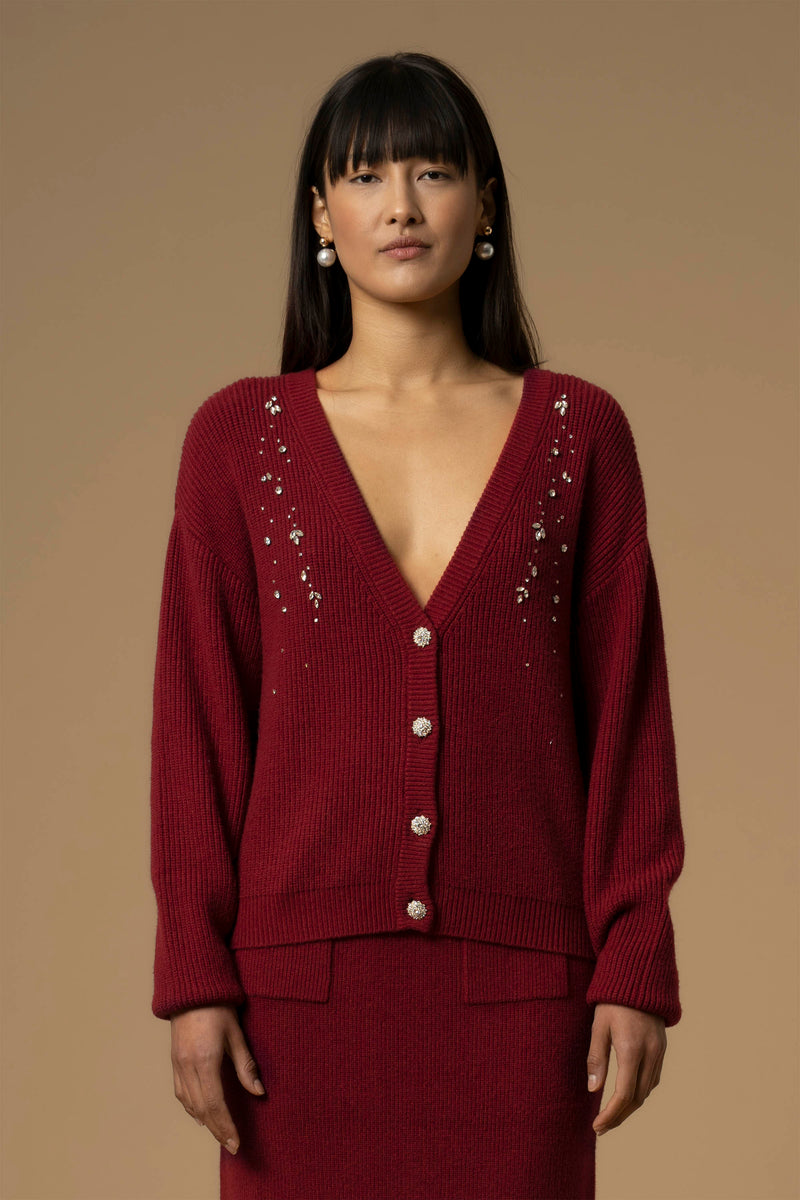Maglia con scollo a V e dettagli gioiello - Maglia M/L Con Applicazione Balbina