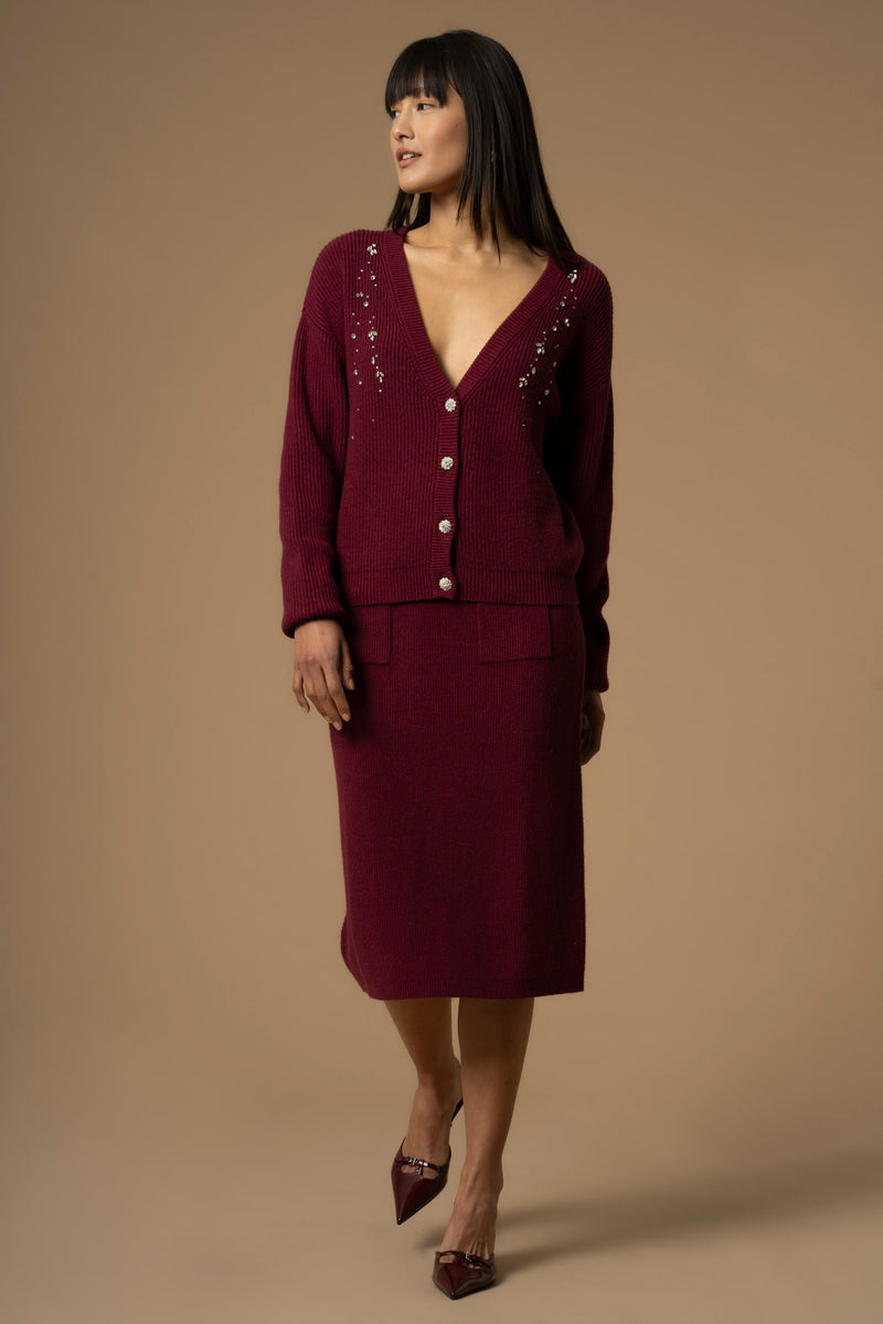 Maglia con scollo a V e dettagli gioiello - Maglia M/L Con Applicazione Balbina