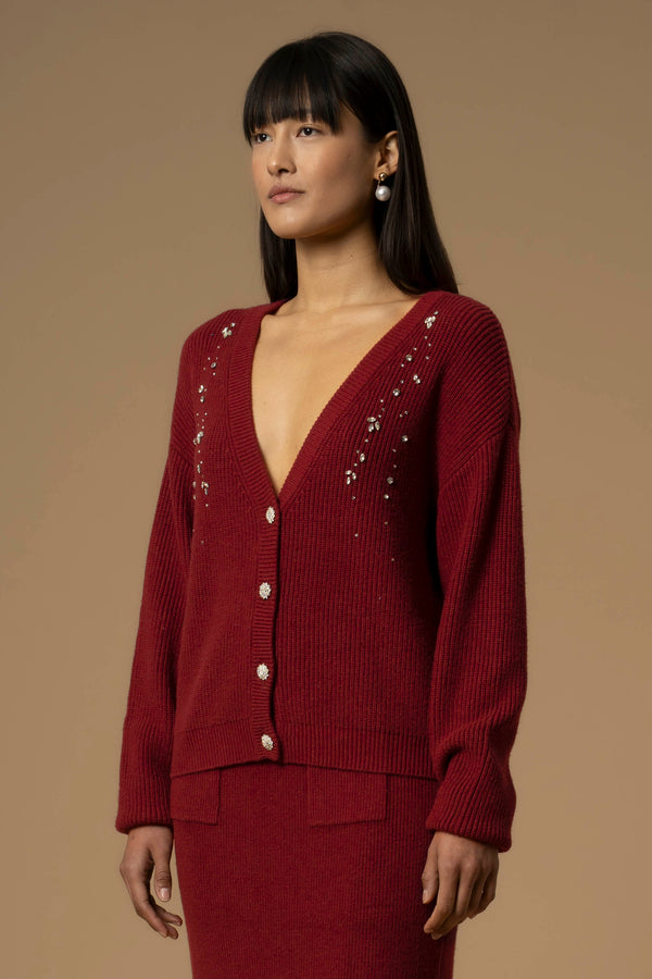 Haut col V avec détails strass - Pull  M/L CON APPLICAZIONE BALBINA