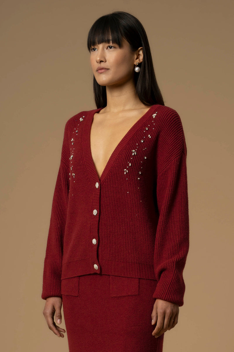 Maglia con scollo a V e dettagli gioiello - Maglia M/L Con Applicazione Balbina