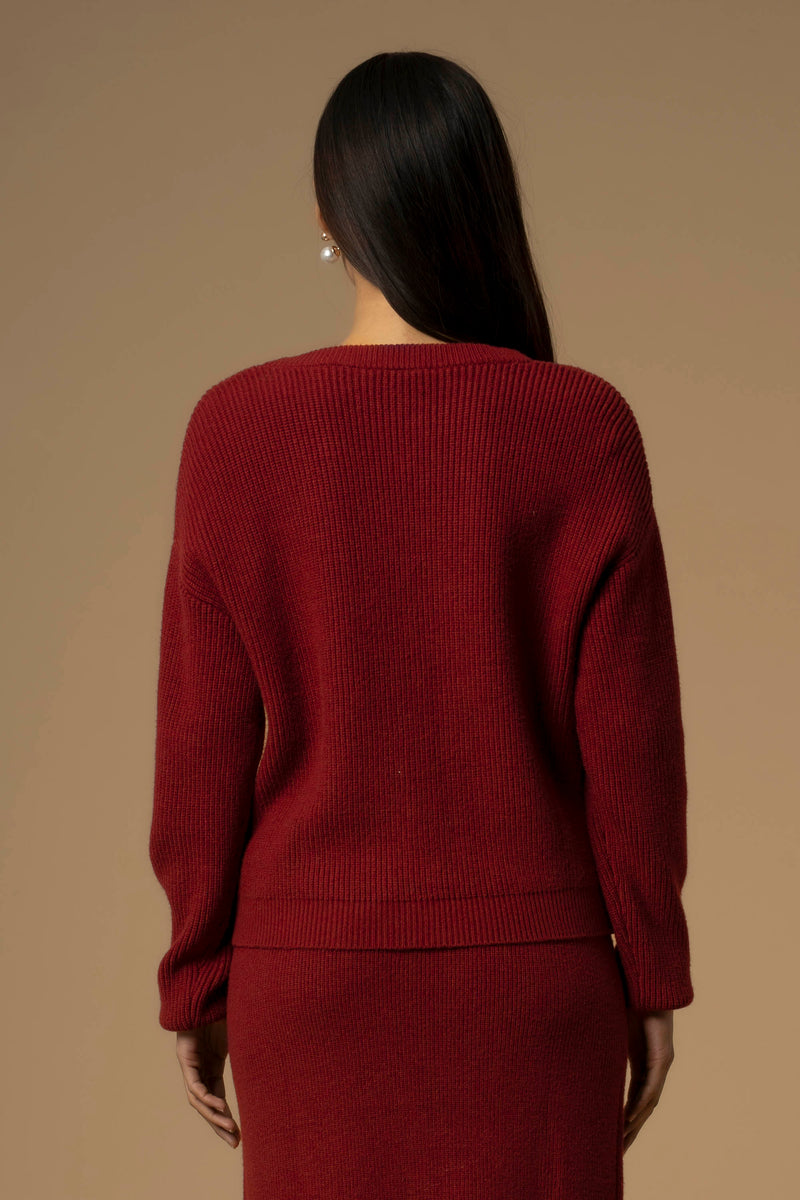 Maglia con scollo a V e dettagli gioiello - Maglia M/L Con Applicazione Balbina