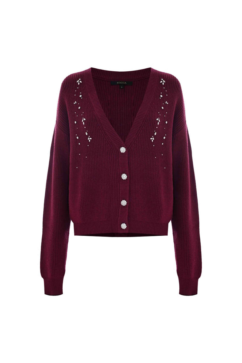 Maglia con scollo a V e dettagli gioiello - Maglia M/L Con Applicazione Balbina