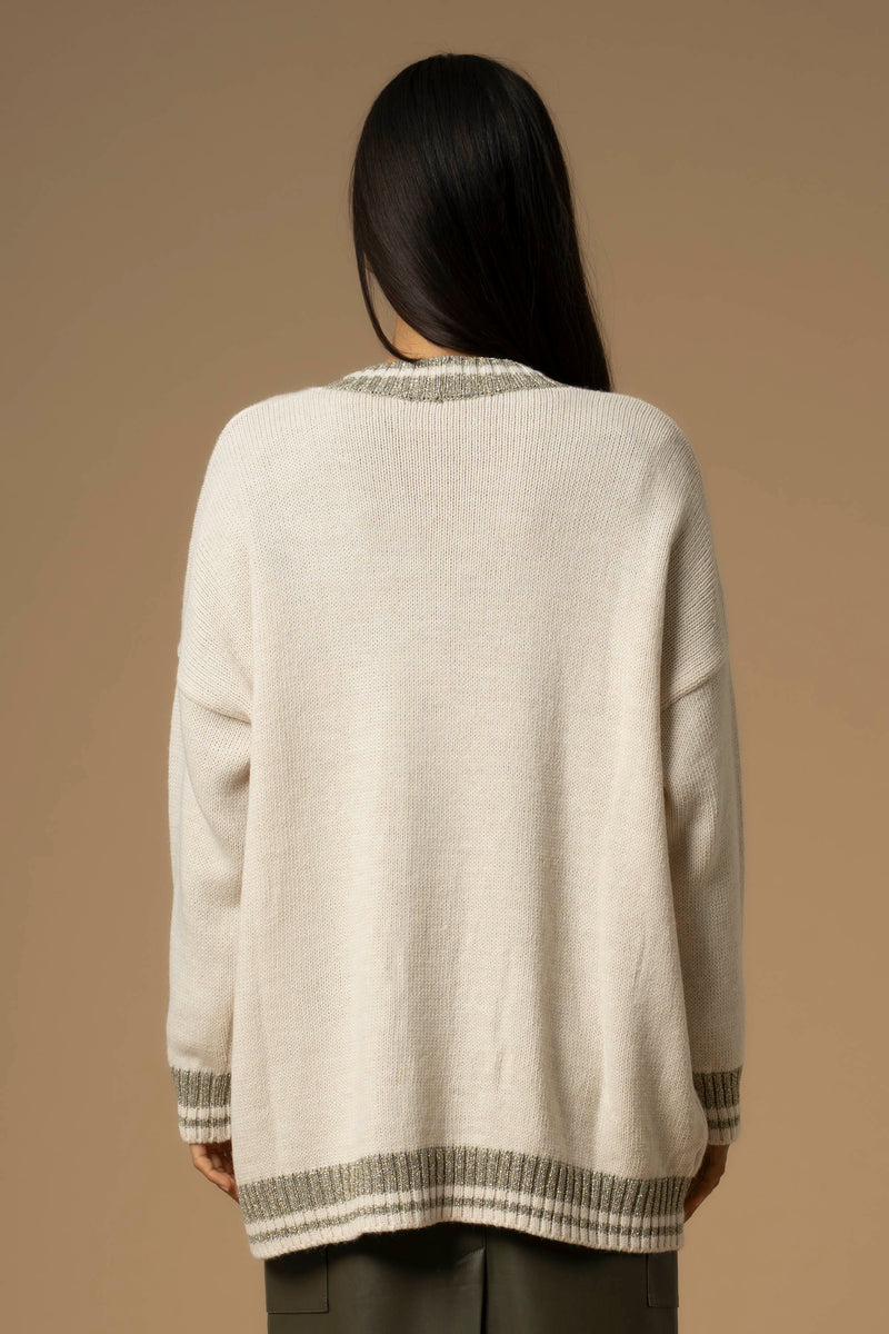 Pull fermeture contrastée et col V - Pull  M/L IESO
