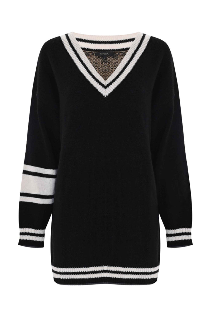 Pull long col V effet contrasté - Pull  M/L PIERDARIA