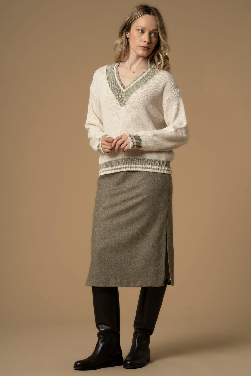 Pull col V avec contraste - Pull  M/L ALIGINA