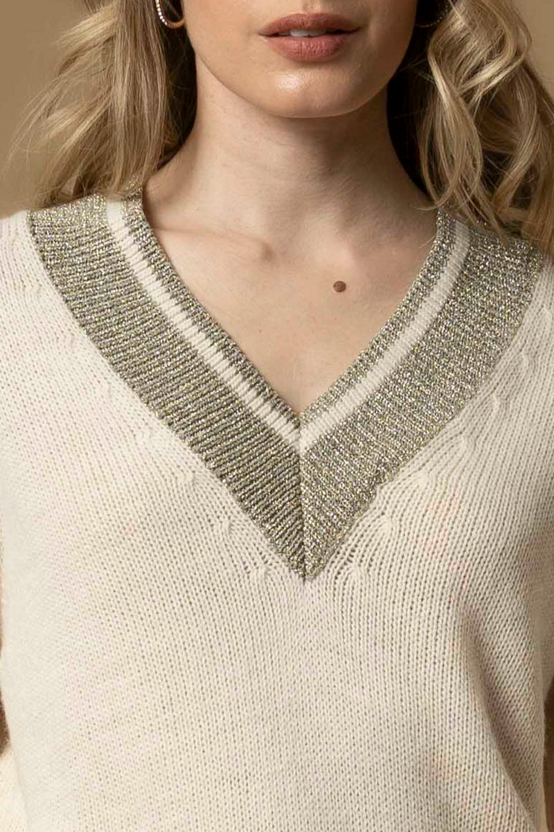 Pull col V avec contraste - Pull  M/L ALIGINA