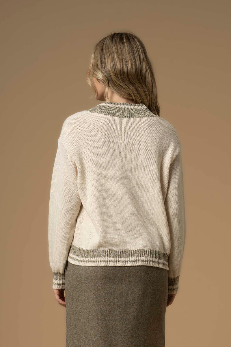 Pull col V avec contraste - Pull  M/L ALIGINA