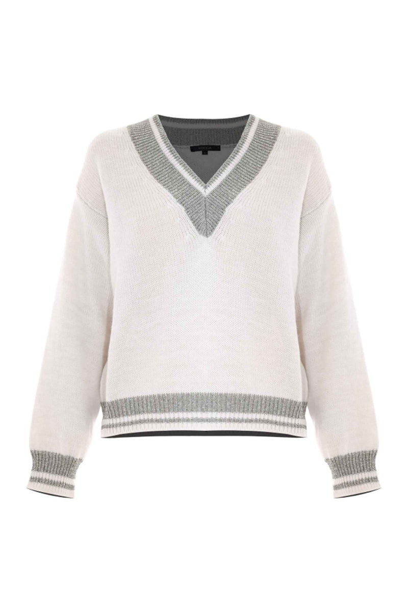Pull col V avec contraste - Pull  M/L ALIGINA
