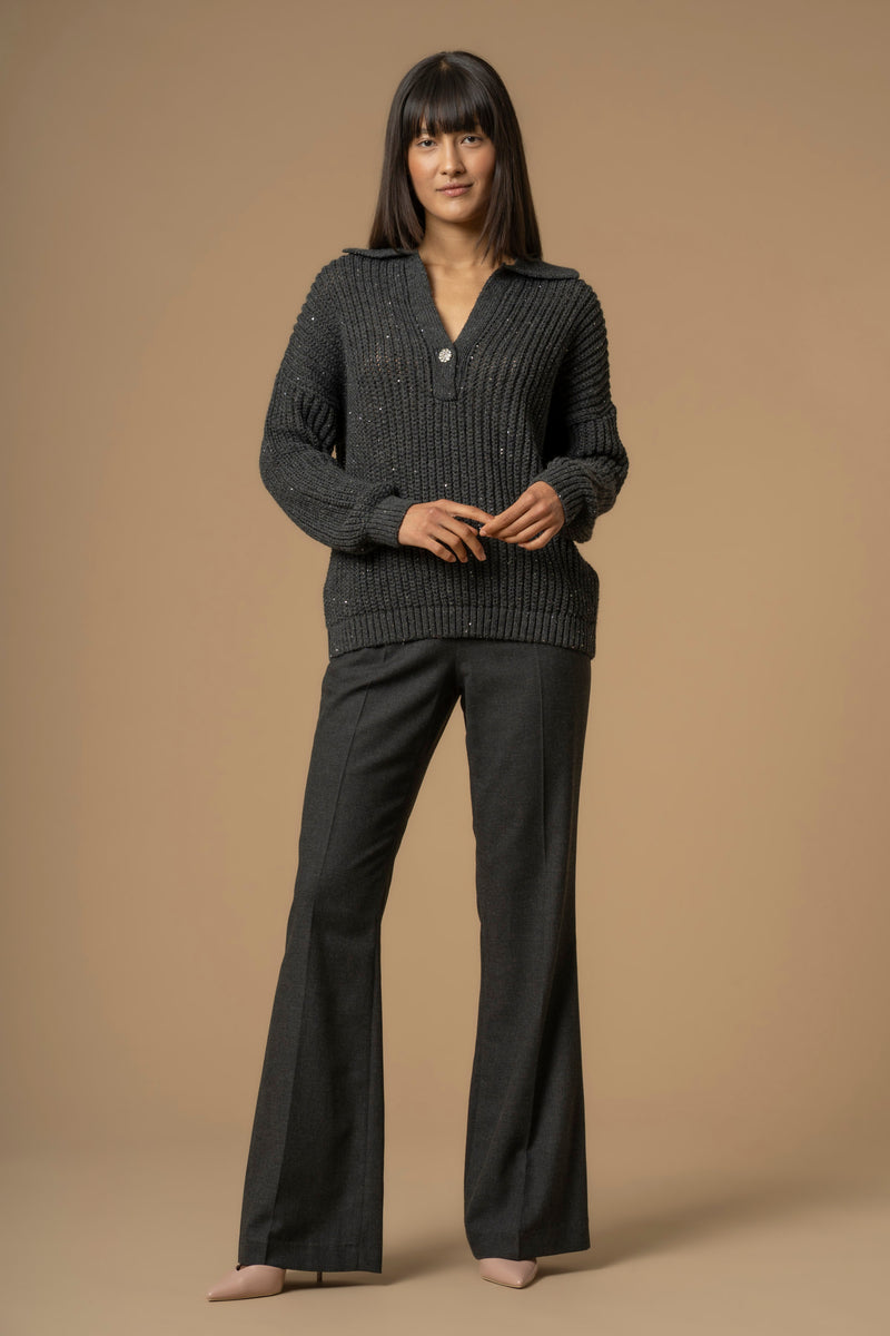 Maglia modello polo con bottone gioiello - Maglia M/L Almerigo