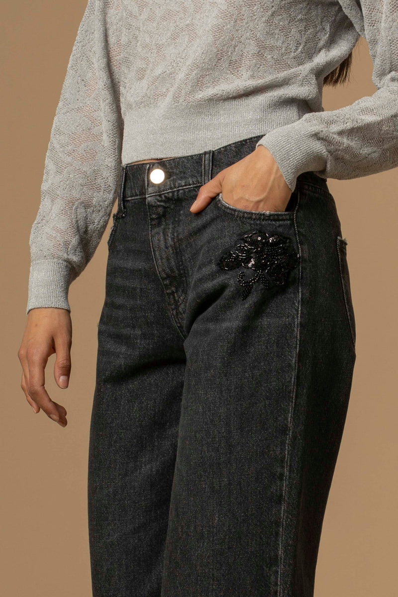 Pantaloni in denim con dettaglio in strass - Pantaloni Denim Dewen