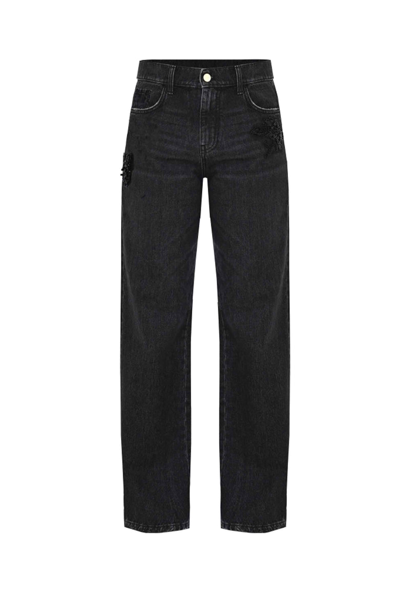 Pantaloni in denim con dettaglio in strass - Pantaloni Denim Dewen