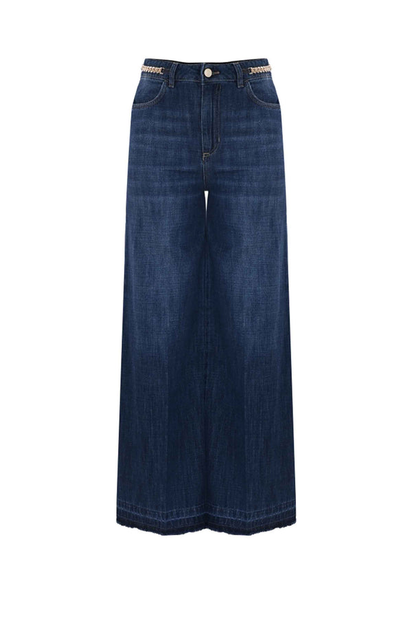 Pantalon avec jambes larges longueur Capri - Pantalon DENIM CON CATENA LULLACAT