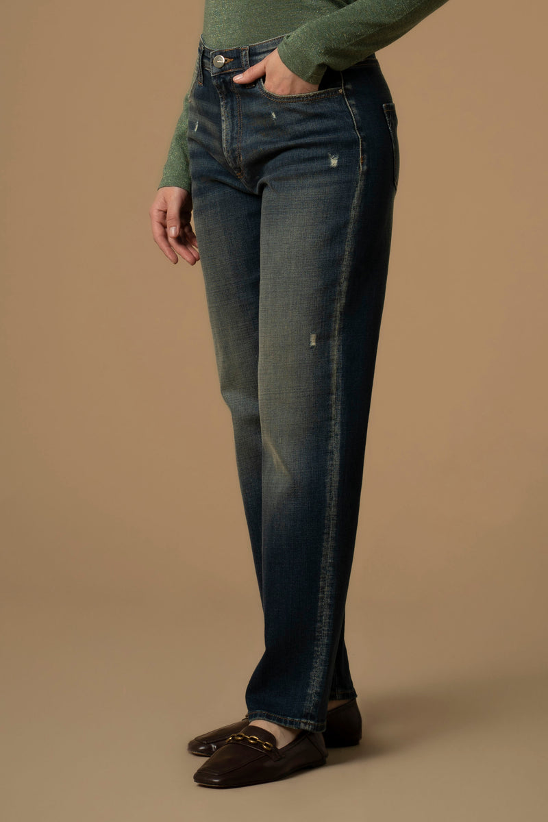 Pantaloni straight in denim  di cotone - Pantaloni Denim Kinzia