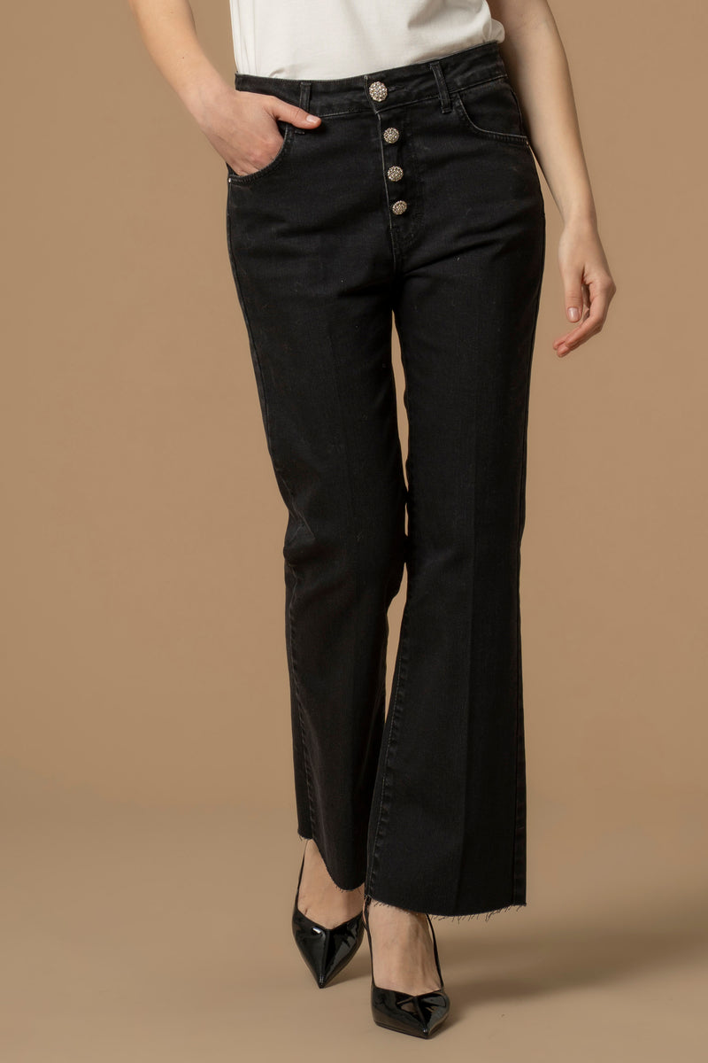 Pantaloni in denim con bottoni gioiello - Pantaloni Denim Dalevi