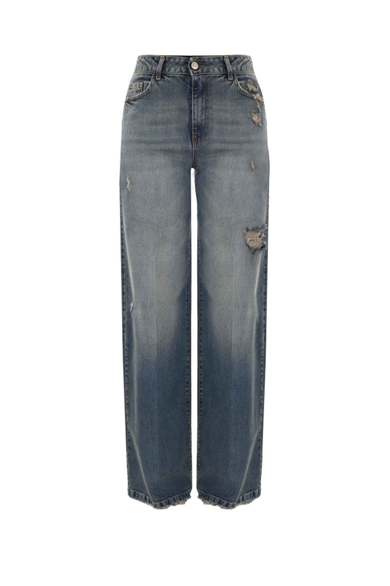 Pantalon coupe droite large avec déchirures - Pantalon DENIM JEANO