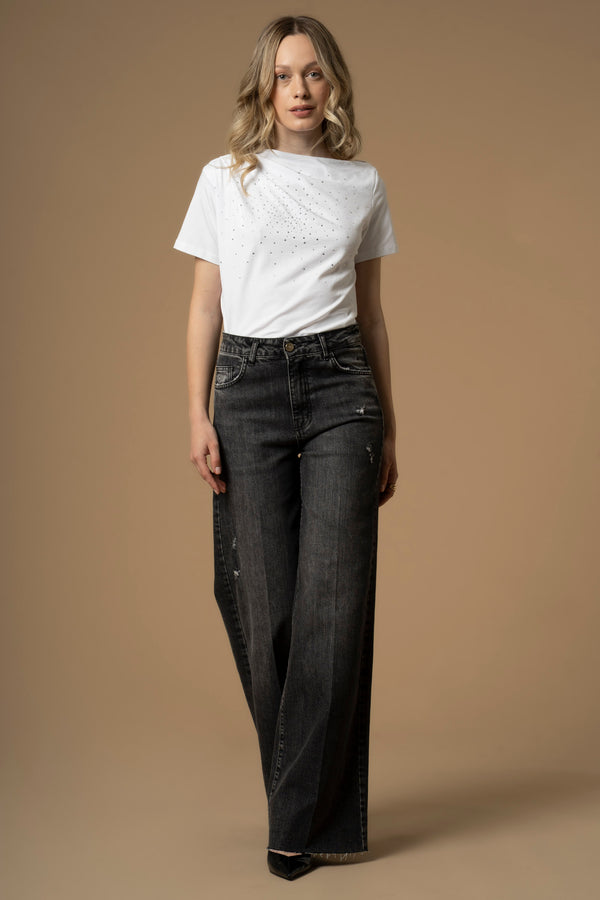 Pantalon jambes larges détails déchirés - Pantalon DENIM JERALDINA