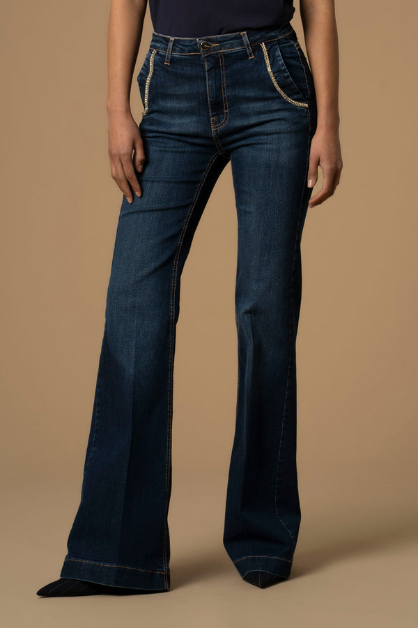 Pantalon bootcut poches avec strass - Pantalon DENIM CON RICAMO ROONEY