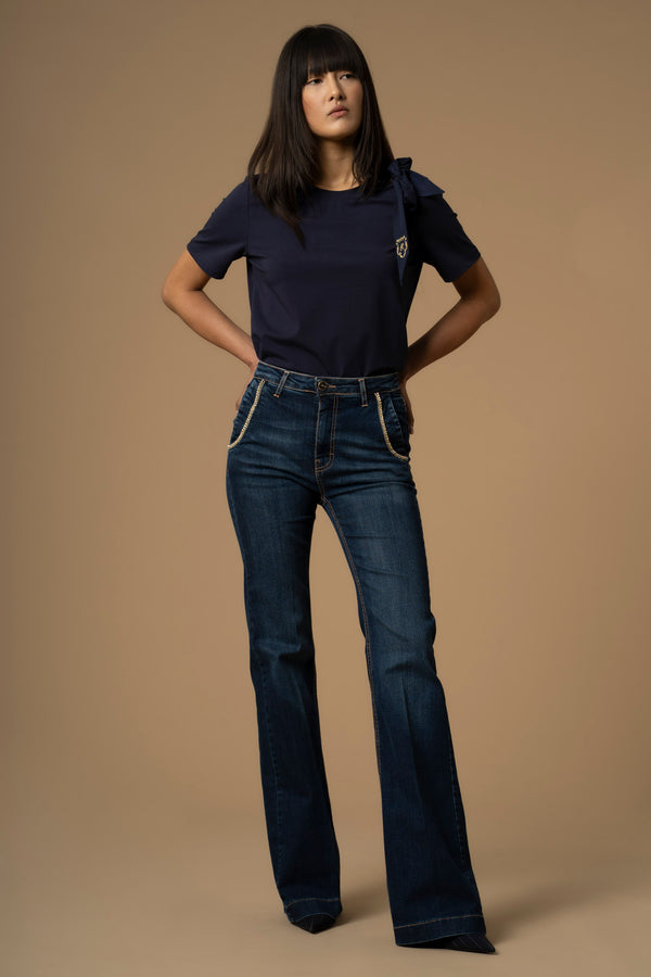 Pantalon bootcut poches avec strass - Pantalon DENIM CON RICAMO ROONEY