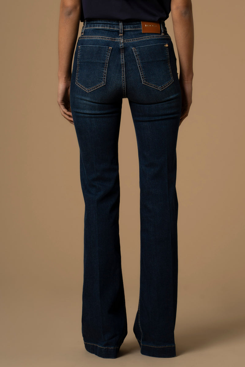 Chic extra long denim trousers pocket detail - Trousers DENIM RICAMO ROONEY