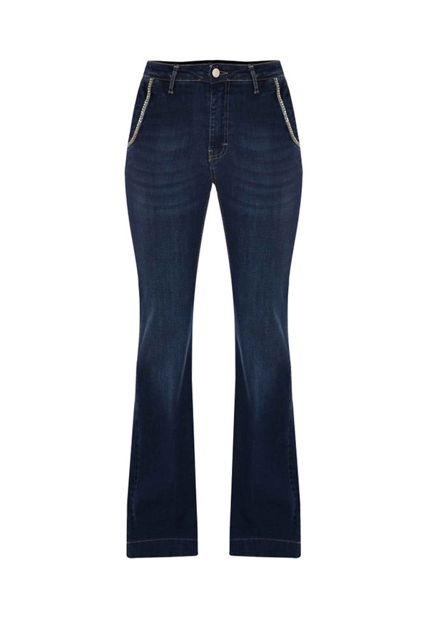 Pantalon bootcut poches avec strass - Pantalon DENIM CON RICAMO ROONEY