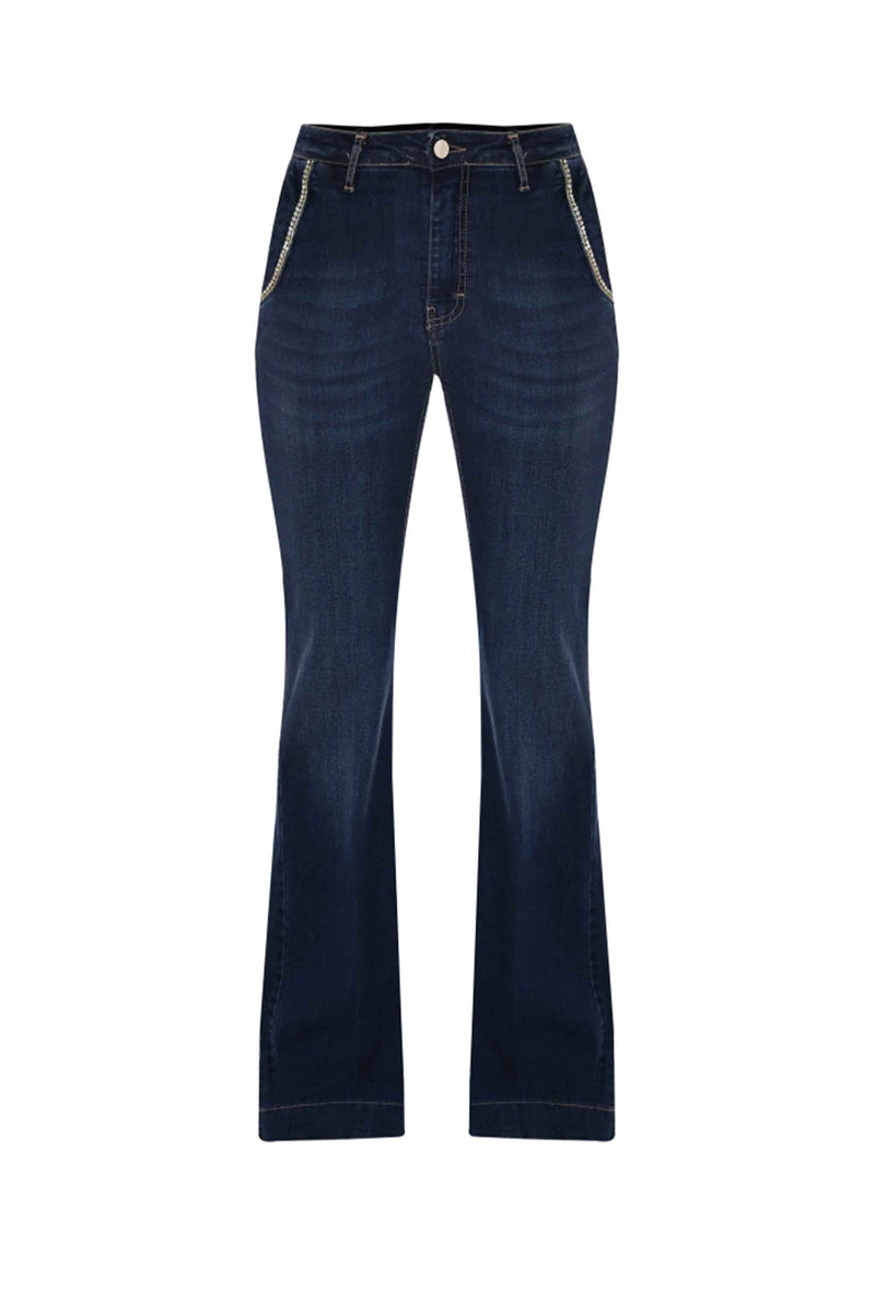 Chic extra long denim trousers pocket detail - Trousers DENIM RICAMO ROONEY