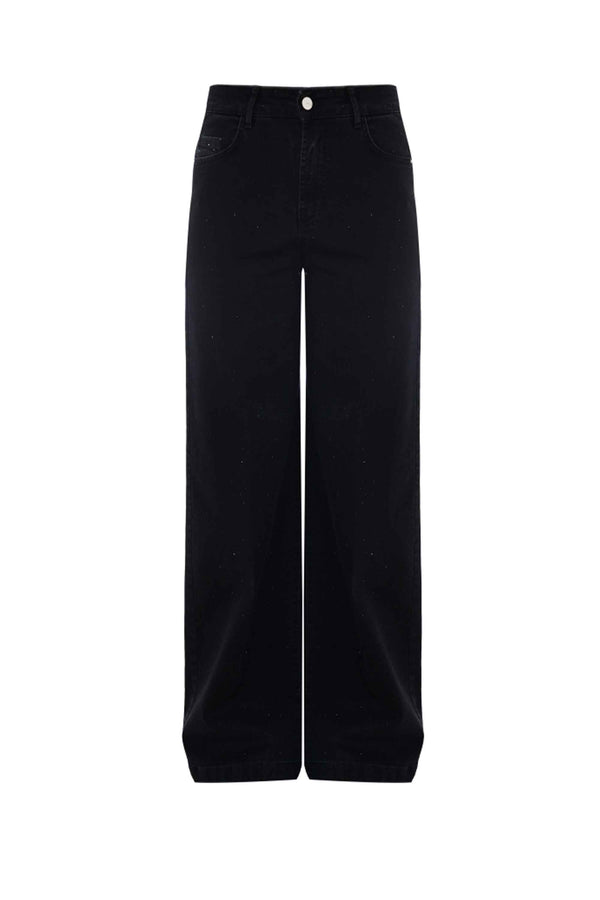 Pantalon coupe droite large effet strass - Pantalon DENIM CON APPLICAZIONE DONVINA