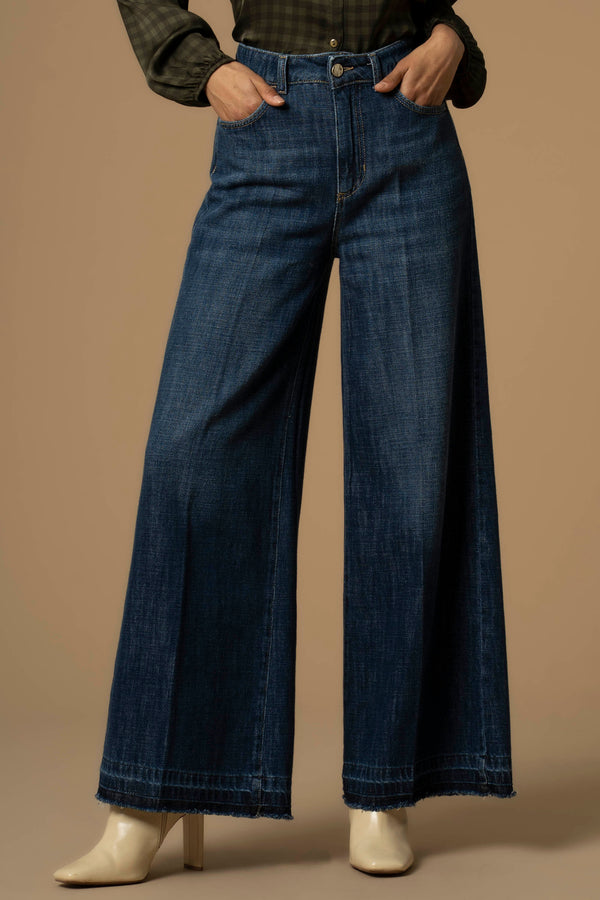 Jeans wide leg bajo deshilachado - Pantalon DENIM LULLACAT