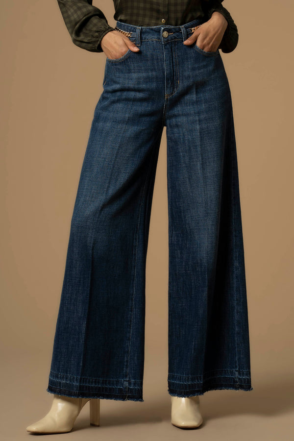 Pantalon coupe wide legs en jean - Pantalon DENIM LULLACAT