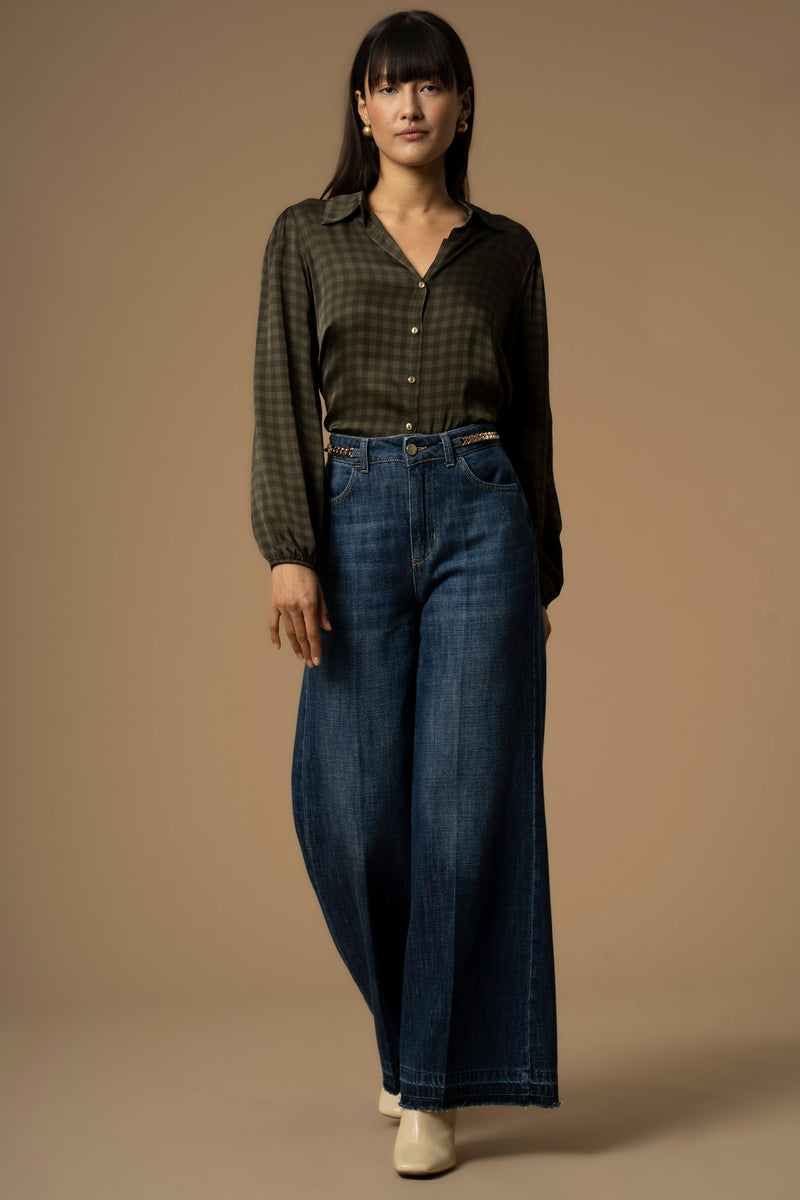 Versatile flared leg patterned hem denim trousers - Trousers DENIM LULLACAT