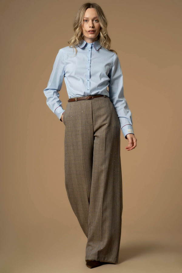 Chic lightly chequered straight leg trousers - Trousers ENGRACIA