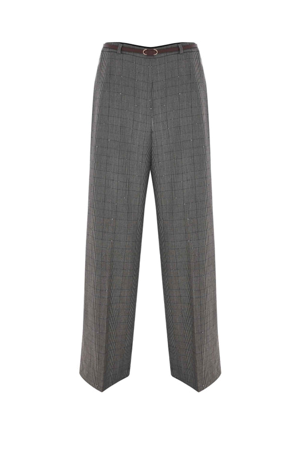 Chic lightly chequered straight leg trousers - Trousers ENGRACIA