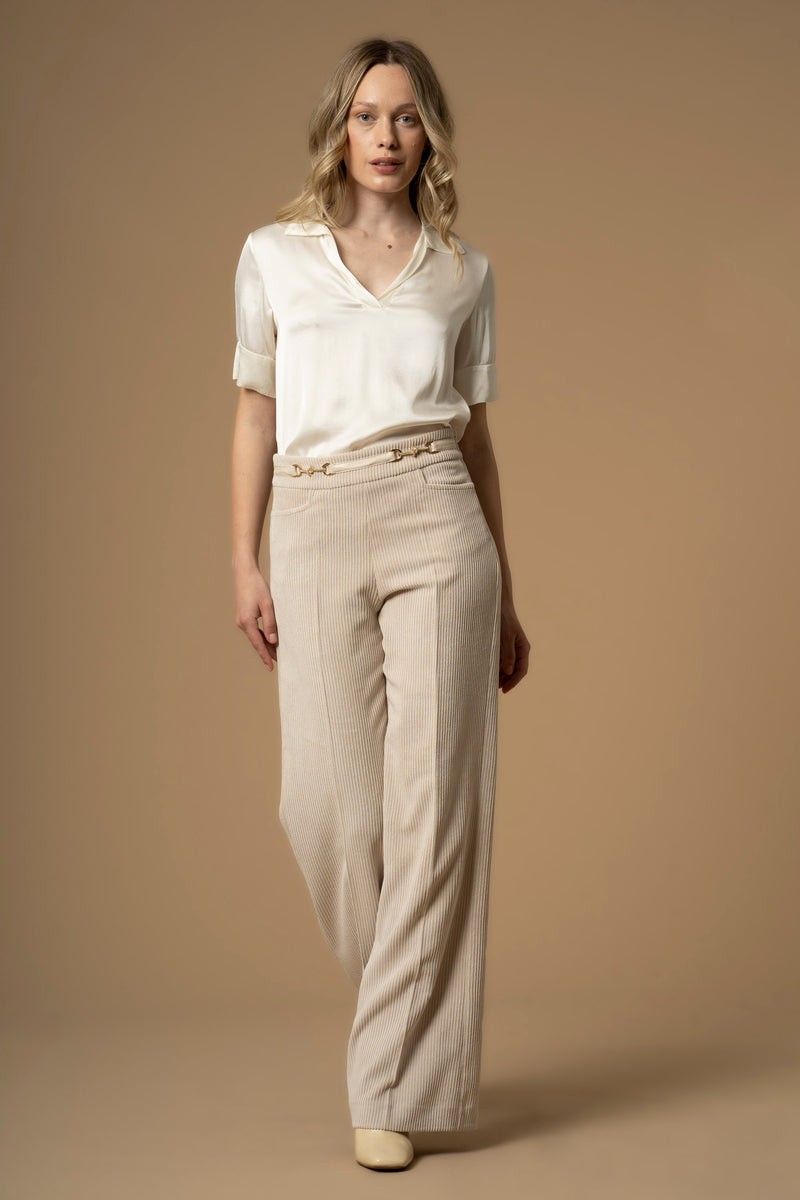 Pantalon large détails chaînettes taille - Pantalon CON APPLICAZIONE ANSYELL