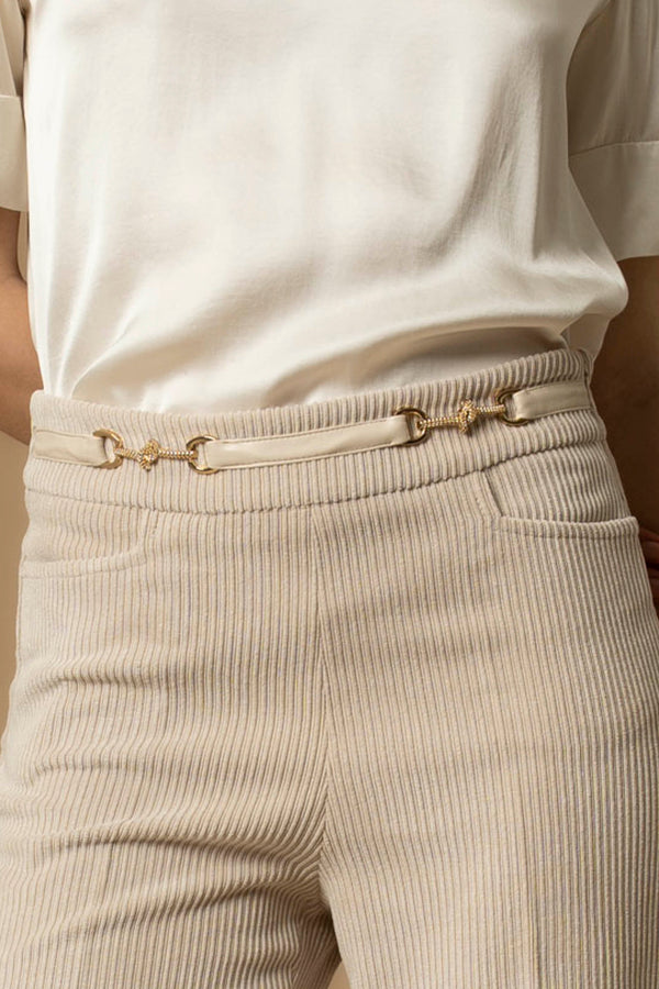 Fashionable ribbed effect full length flared trousers - Trousers with application ANSYELL