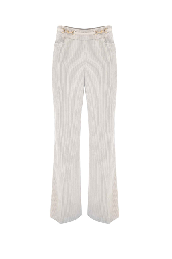 Fashionable ribbed effect full length flared trousers - Trousers with application ANSYELL