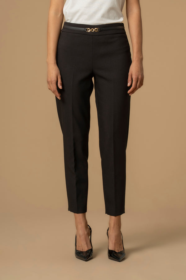 Fashionable slim fit full length buckled trousers - Trousers with application AMALIO