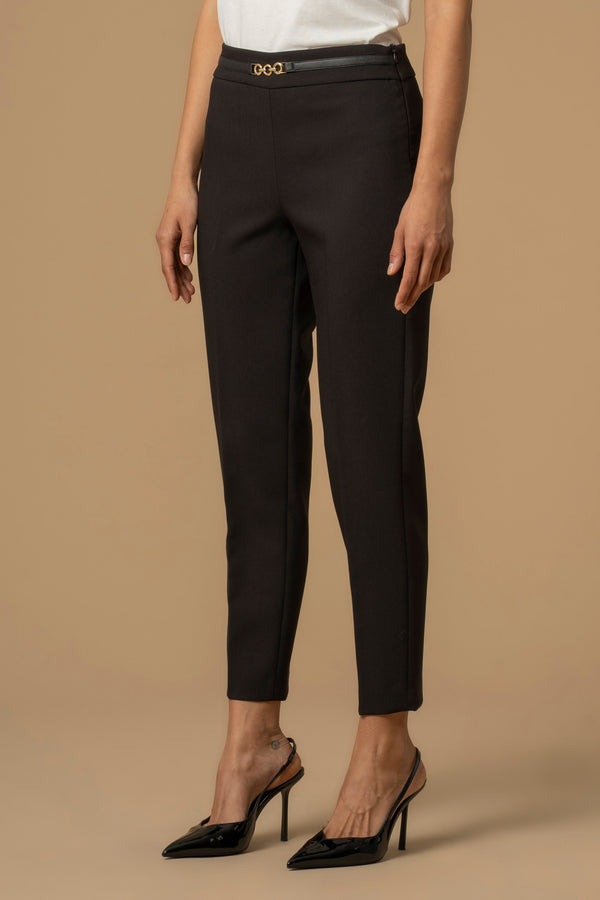 Fashionable slim fit full length buckled trousers - Trousers with application AMALIO