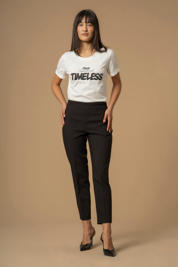 Chic plain contoured full length trousers - Trousers AMALIO