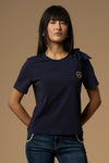 Casual short round necked motif t-shirt - T-shirt AMIL
