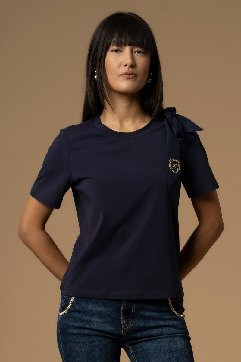Casual short round necked motif t-shirt - T-shirt AMIL
