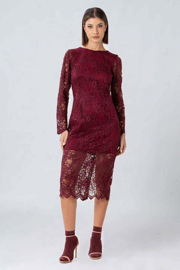 Elegant three quarter length lace dress - Dress TESHIX