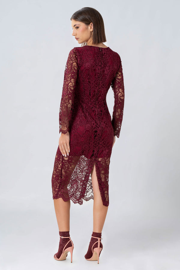Elegant three quarter length lace dress - Dress TESHIX