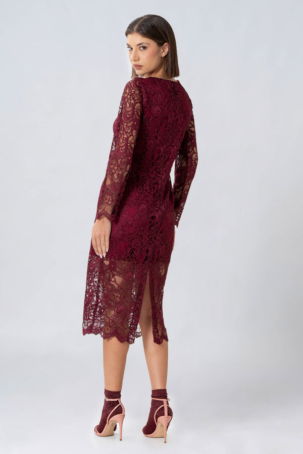 Elegant three quarter length lace dress - Dress TESHIX