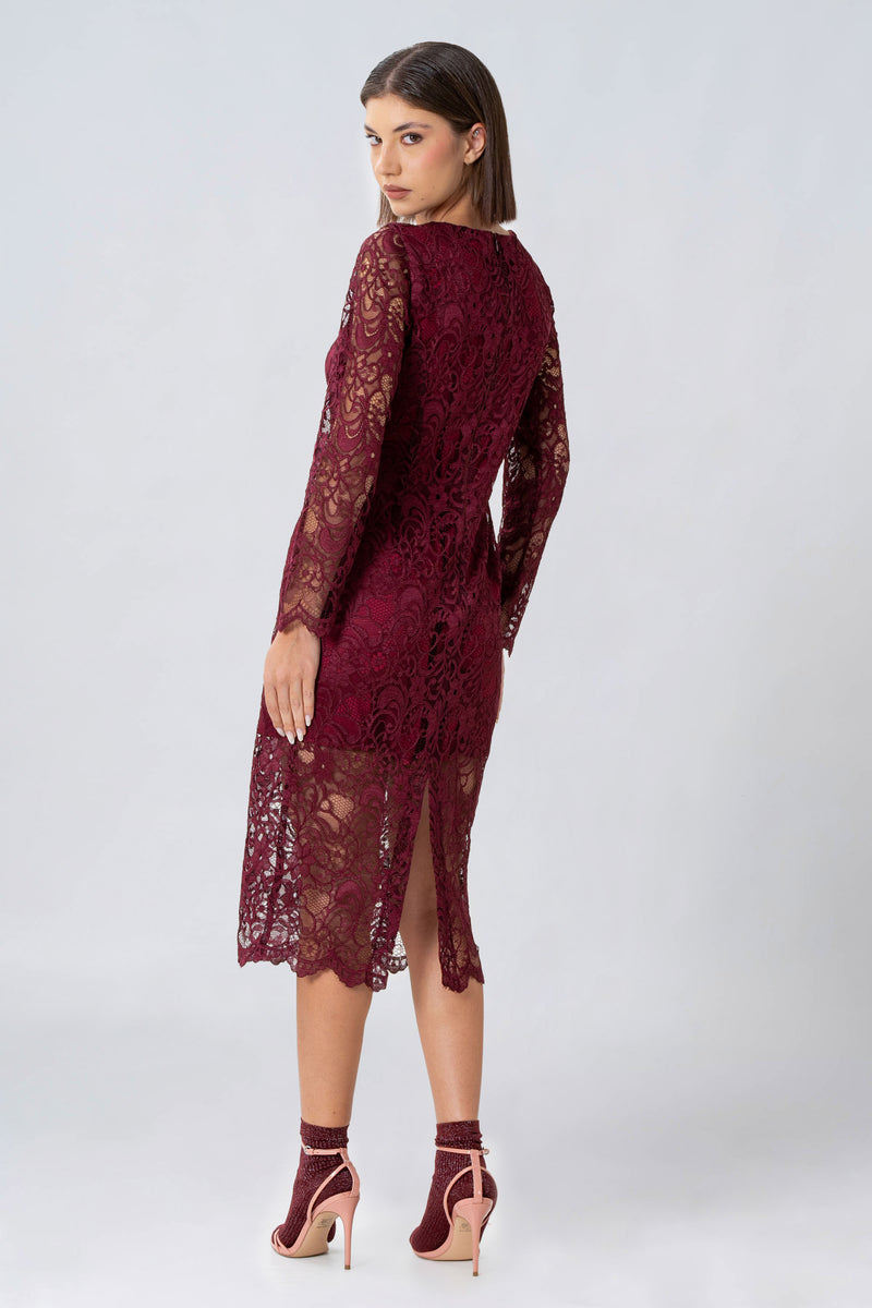 Elegant three quarter length lace dress - Dress TESHIX