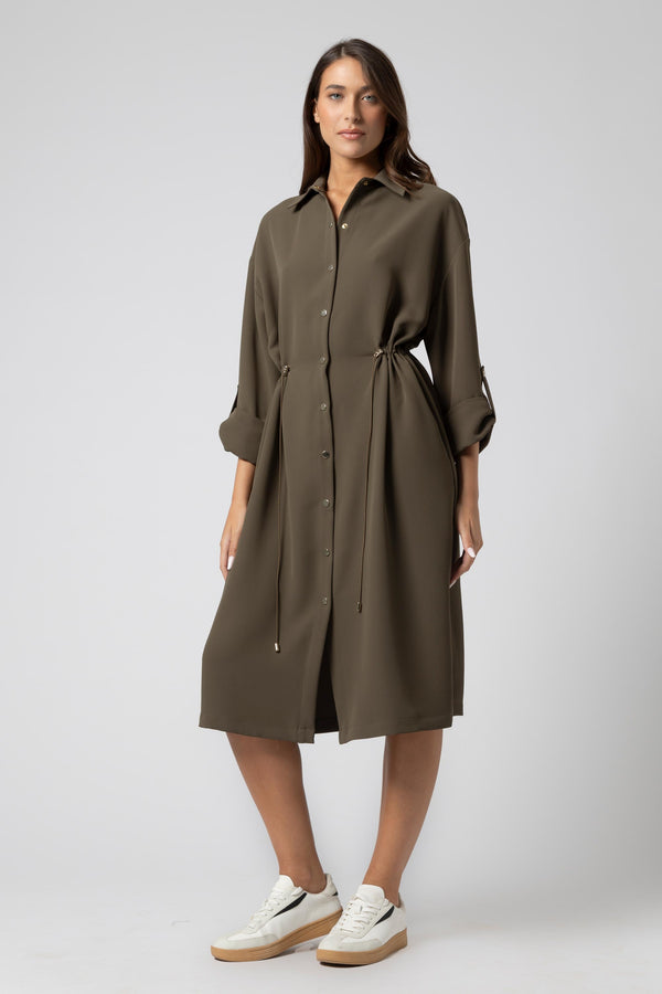 Casual three quarter length button up dress - Dress TRACEYX