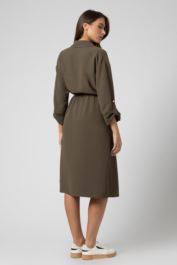 Casual three quarter length button up dress - Dress TRACEYX
