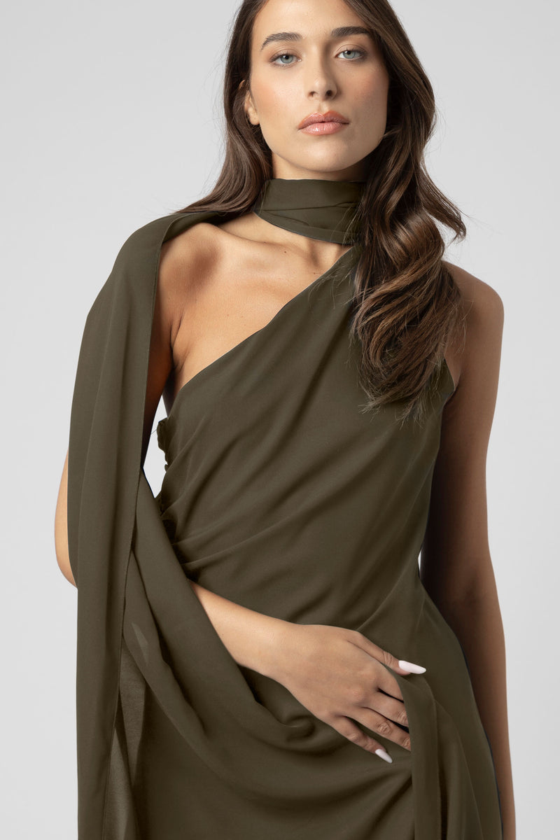 Robe asymétrique à une épaule avec drapé - Robe JOENX
