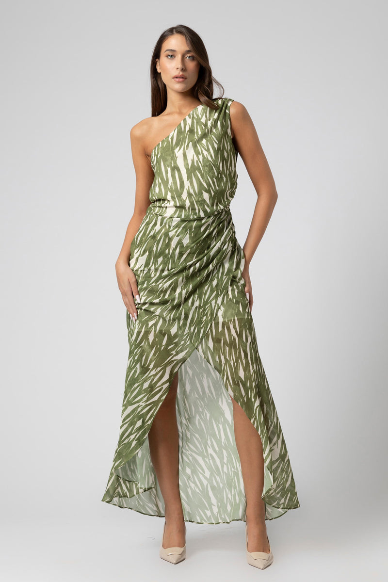 Robe asymétrique à une épaule imprimé feuillage - Robe AWATX
