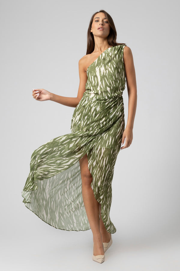 Abito monospalla con stampa foliage - Abito AWATX