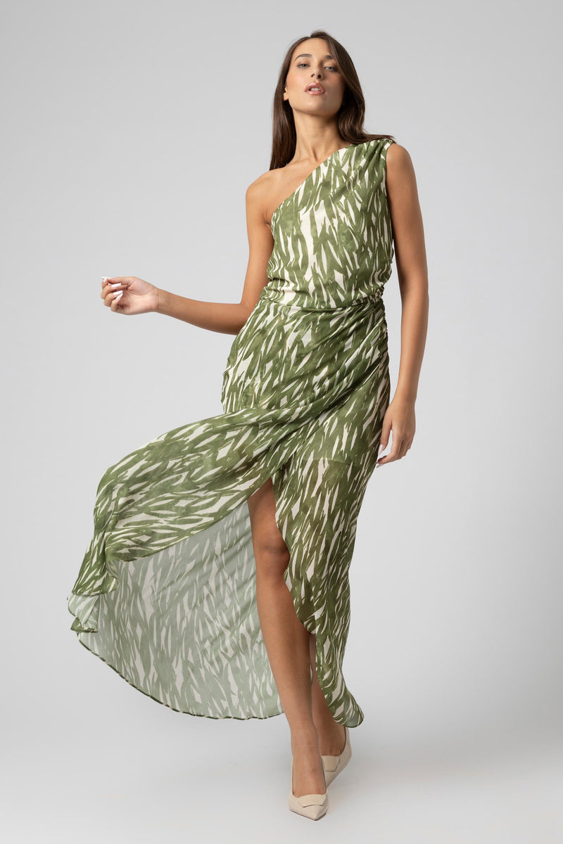 Robe asymétrique à une épaule imprimé feuillage - Robe AWATX