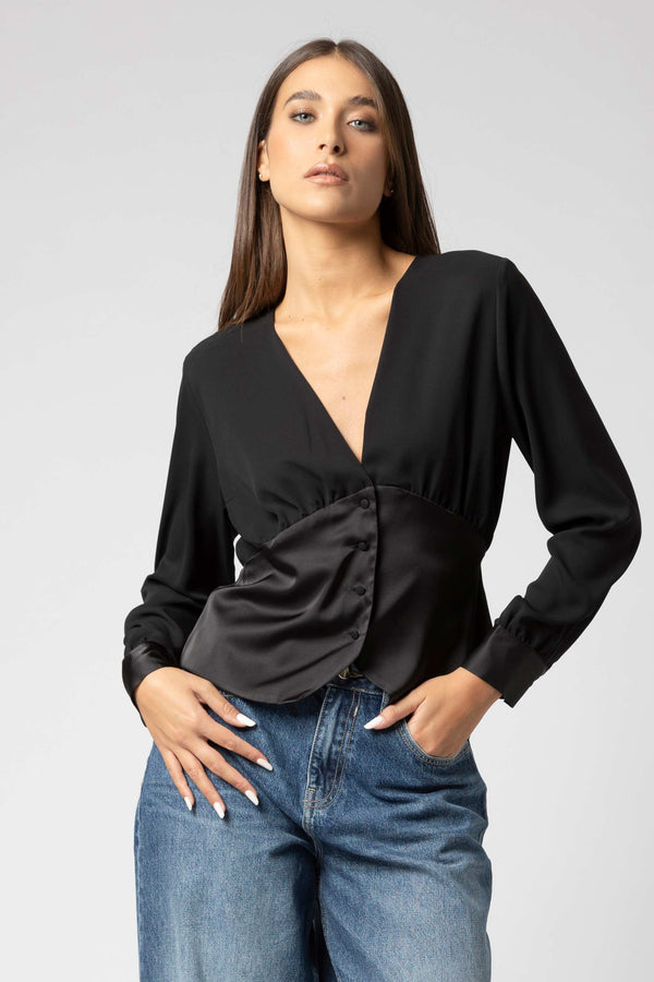 Blusa manga larga escote V - Blusa  YAMILAX
